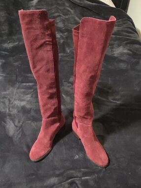 Lucky Brand Over-the-Knee Suede Boots in Burgundy